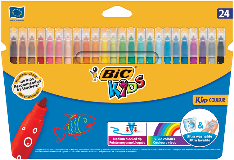 933964:Bic Kids feutres de coloriage Kid Couleur, Rainbow case de 12 feutres  en couleurs assorties